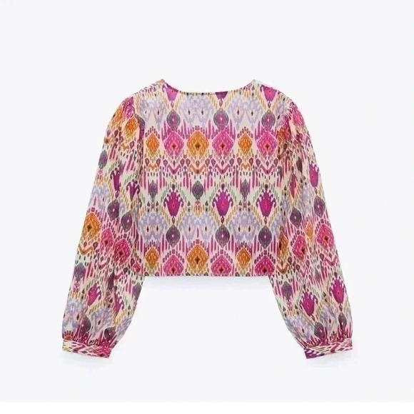 BNWOT Zara boho print top with knot size M - Picture 3 of 5
